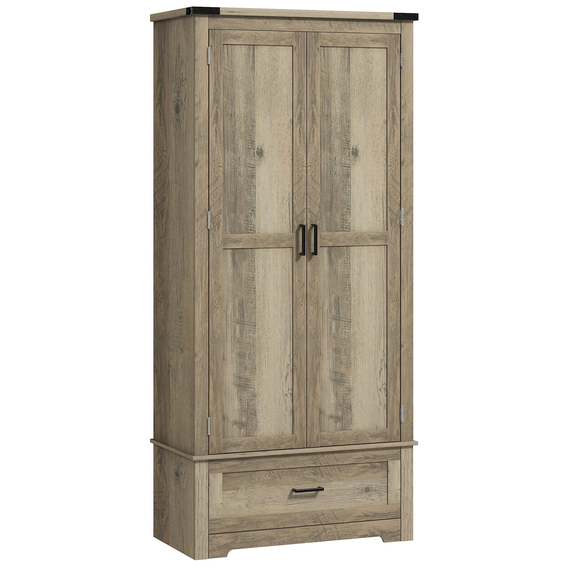 69" Tall Farmhouse Kitchen Pantry Cabinet with 2 Doors, Drawer and Adjustable Shelves, Grey