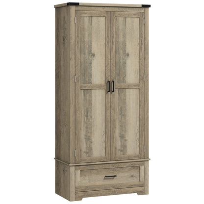 69" Tall Farmhouse Kitchen Pantry Cabinet with 2 Doors, Drawer and Adjustable Shelves, Grey