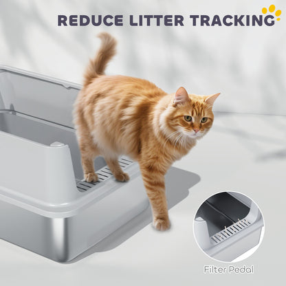 XL Stainless Steel Cat Litter Box for Big and Multiple Cats with High Wall Side, Scoop, Easy Cleaning & Odor Free
