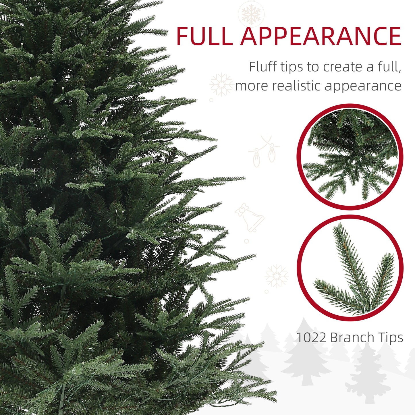 6ft Prelit Artificial Christmas Tree with 1022 Tips, Warm White LED Lights, Steel Base, Hinged Xmas Tree, Auto Open
