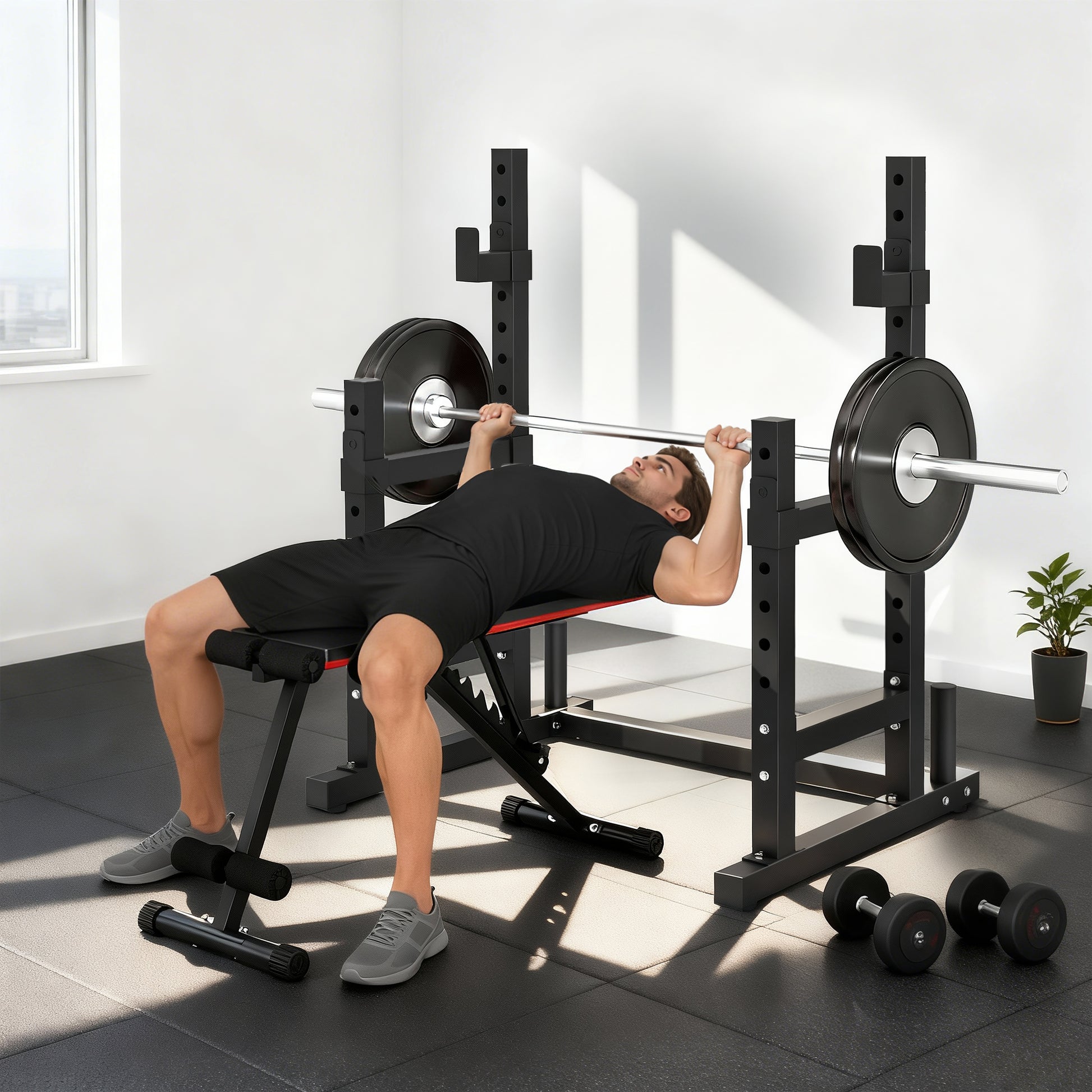 Soozier Adjustable Squat Rack, 660 lbs Multi-Function Barbell Rack for Weight Lifting and Home Gym Strength Training, Bl