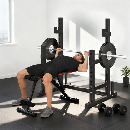 Soozier Adjustable Squat Rack, 660 lbs Multi-Function Barbell Rack for Weight Lifting and Home Gym Strength Training, Bl
