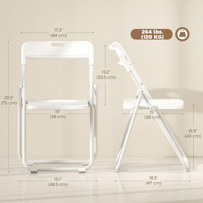 Folding Chairs 6 Pack, Plastic Foldable Chairs with Vent, Carry Hole and Steel Frame for Home, Office, Dining, White