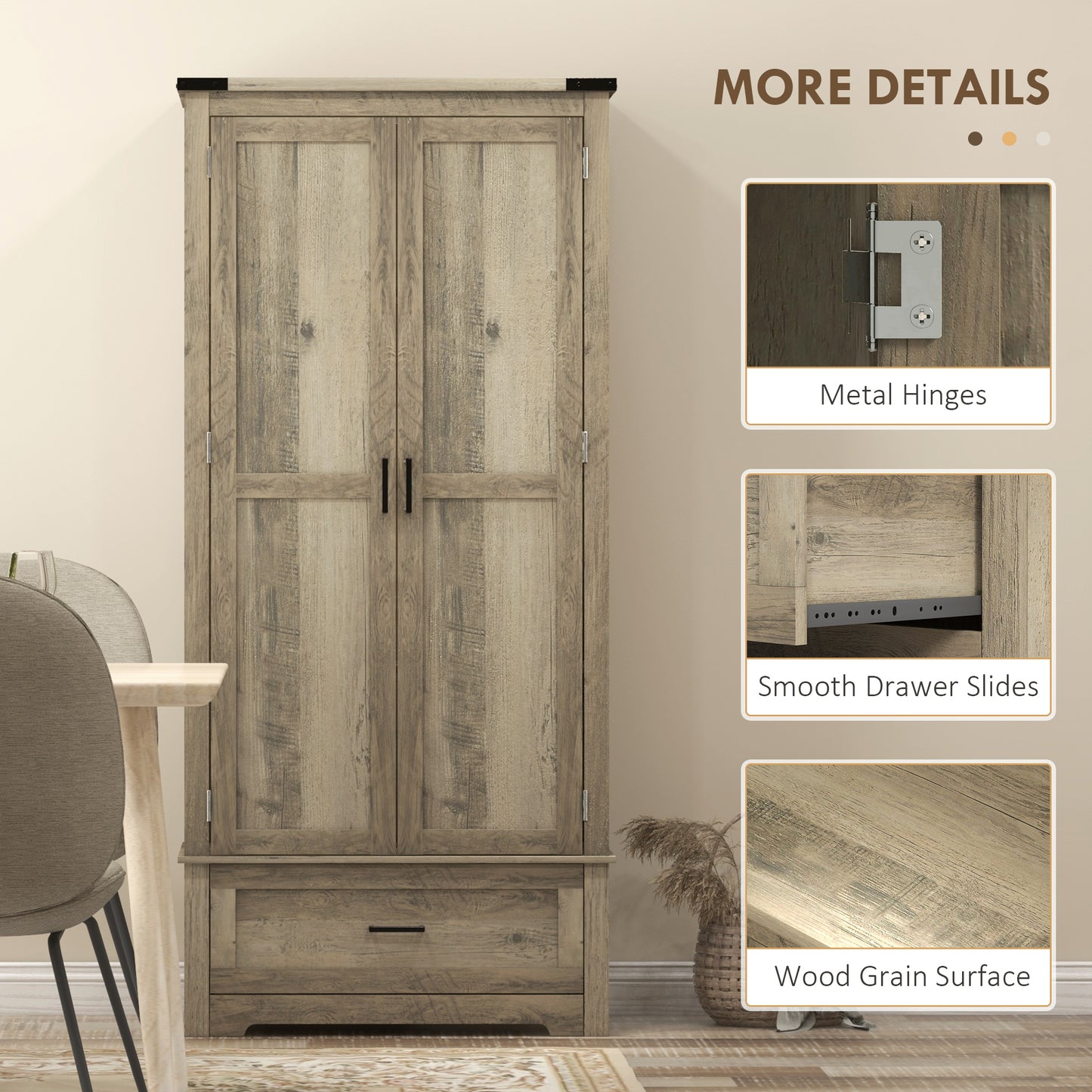 69" Tall Farmhouse Kitchen Pantry Cabinet with 2 Doors, Drawer and Adjustable Shelves, Grey