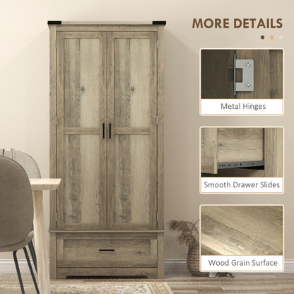 69" Tall Farmhouse Kitchen Pantry Cabinet with 2 Doors, Drawer and Adjustable Shelves, Grey