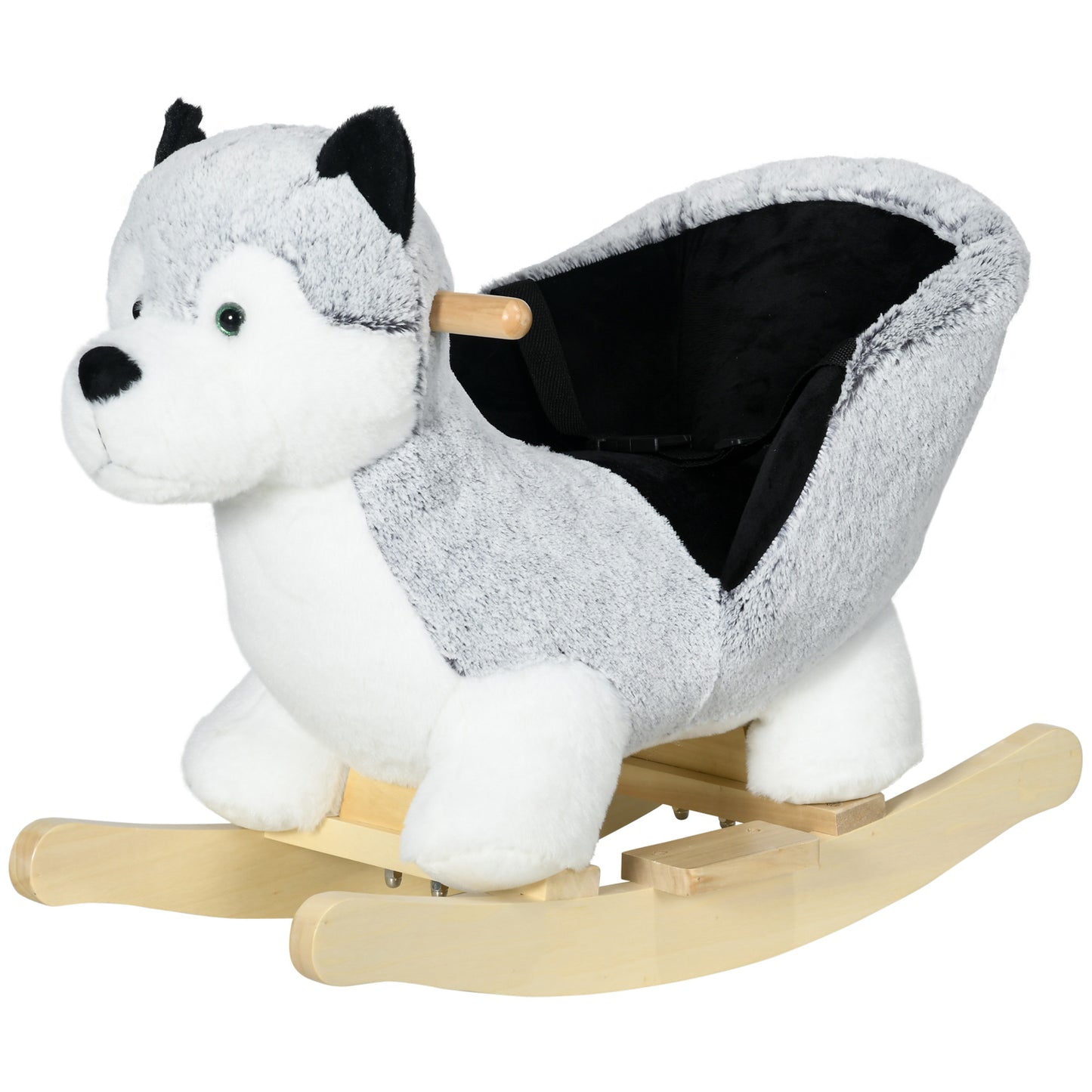Qaba Baby Rocking Horse, Plush Animal Rocker for Toddlers Aged 18-36 Months, Stuffed Ride Toy with Sounds, Seat Belt, Gr