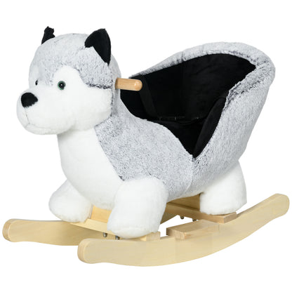 Qaba Baby Rocking Horse, Plush Animal Rocker for Toddlers Aged 18-36 Months, Stuffed Ride Toy with Sounds, Seat Belt, Gr