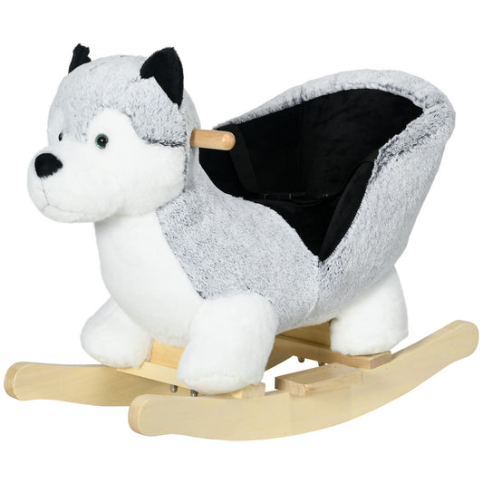 Qaba Baby Rocking Horse, Plush Animal Rocker for Toddlers Aged 18-36 Months, Stuffed Ride Toy with Sounds, Seat Belt, Gr
