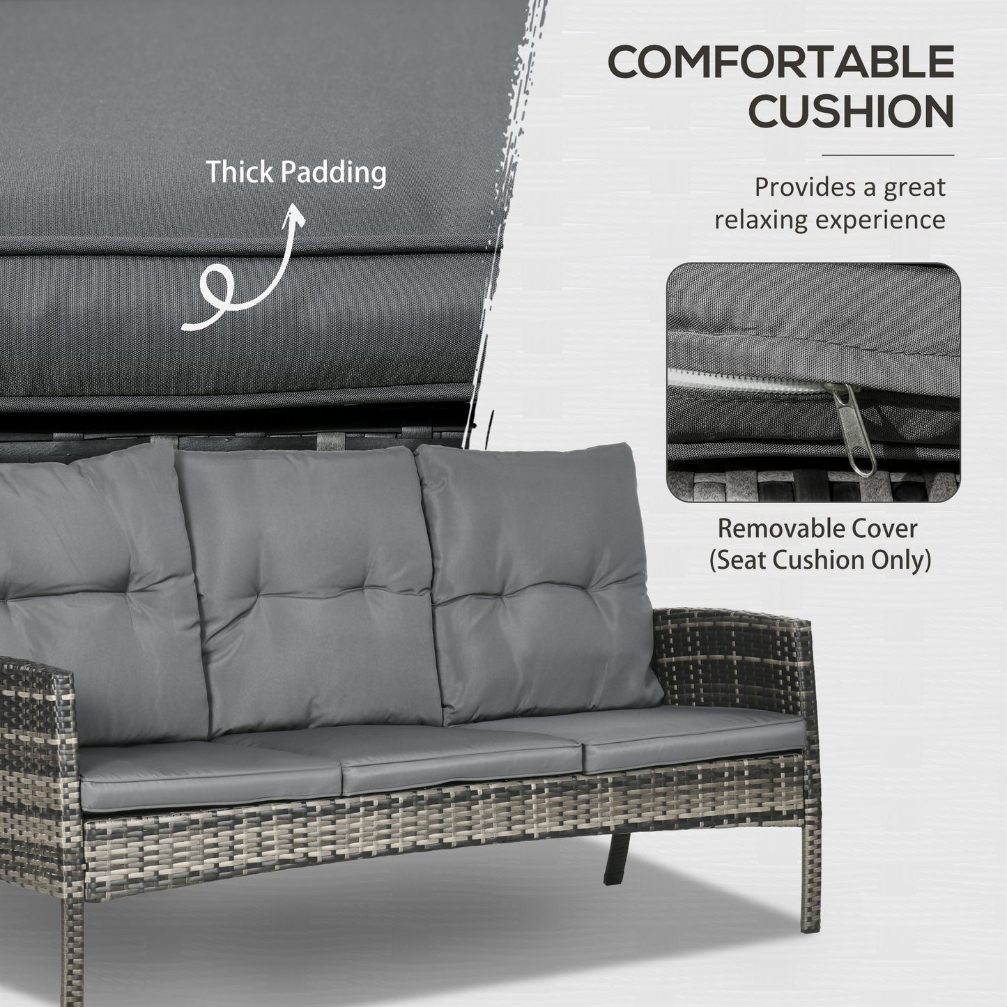 6-Piece Outdoor Patio Furniture Set with Chairs, Ottomans, Sofa, Glass Top Coffee Table and Cushions, Wicker Rattan Conv
