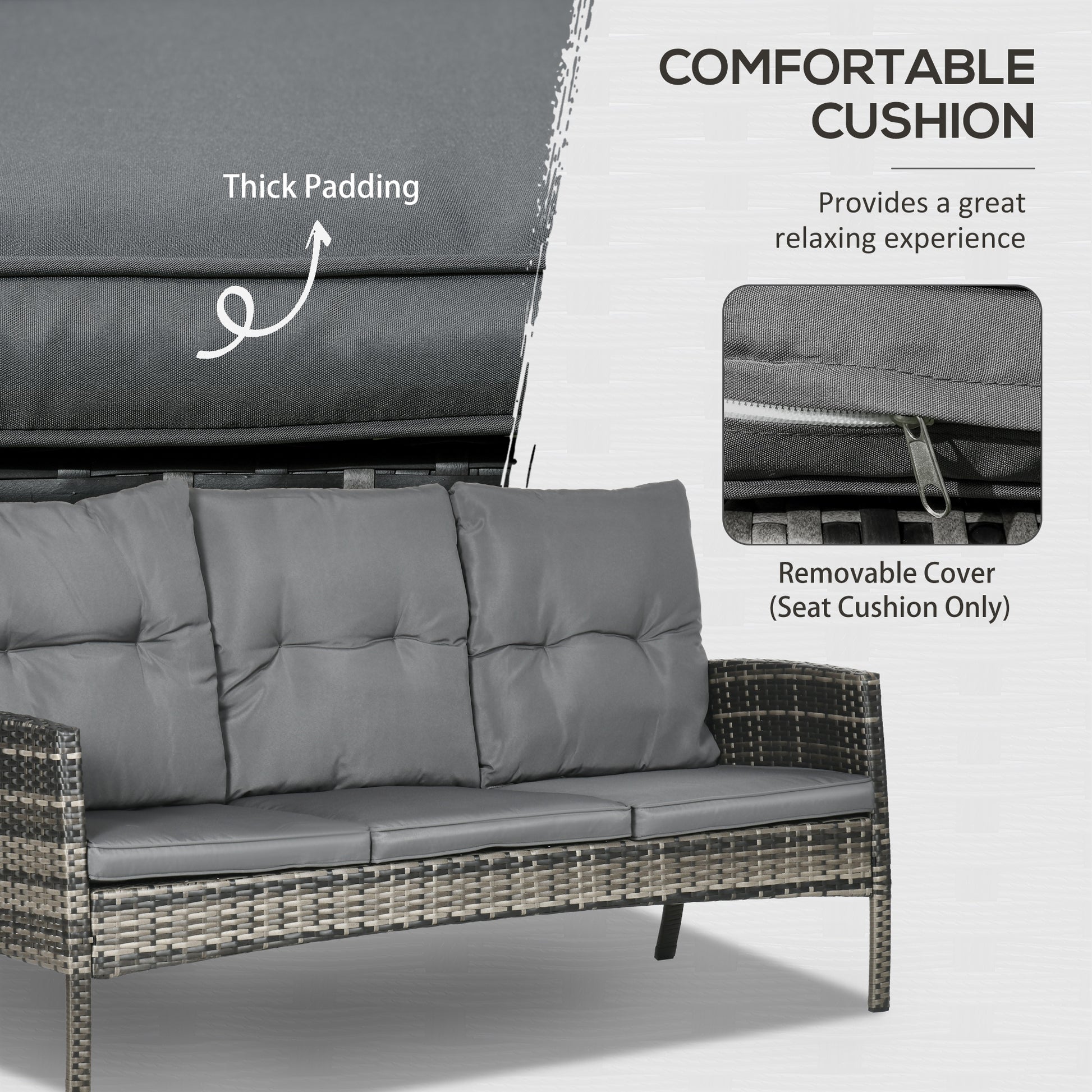 6-Piece Outdoor Patio Furniture Set with Chairs, Ottomans, Sofa, Glass Top Coffee Table and Cushions, Wicker Rattan Conv