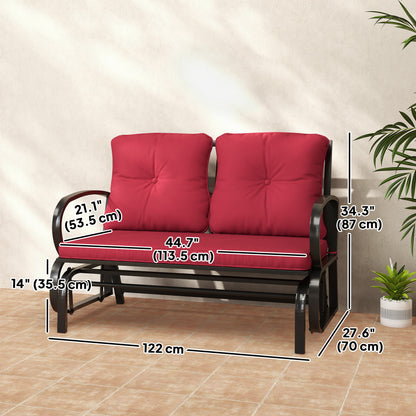 2-Person Outdoor Glider Chair, Patio Double Rocking Loveseat with Steel Frame and Cushions for Backyard, Garden and Porc