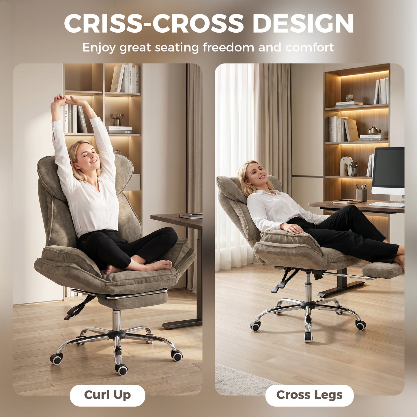 Big and Tall Office Chair Footrest Executive Desk Chair High Back Snowflake Velvet Reclining, Brown