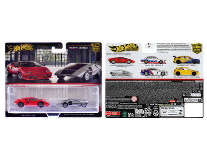 Lamborghini Countach LP5000 QV Red and Lancia Stratos Zero Gray Metallic "Car Culture" Set of 2 Cars Diecast Model Cars by Hot Wheels