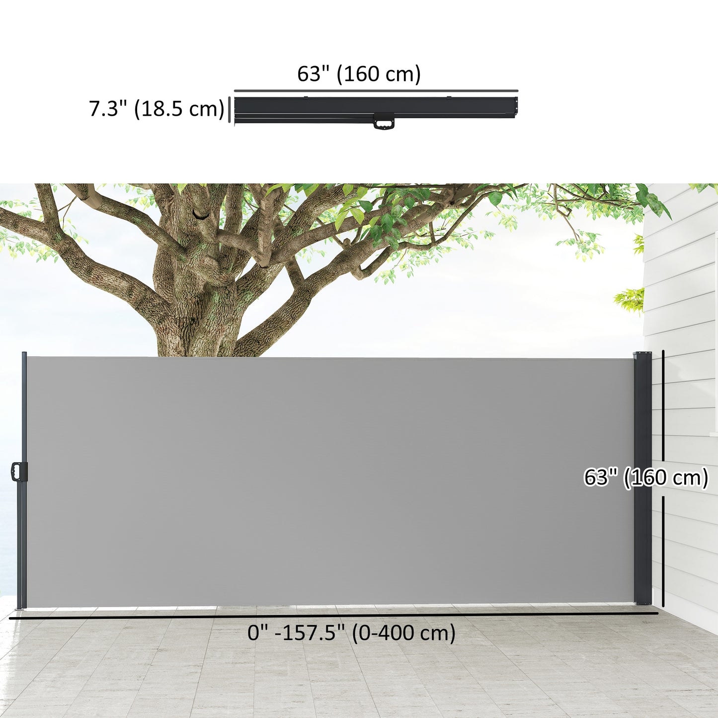 13' x 5' Retractable Side Awning, Outdoor Privacy Screen for Garden, Hot Tub, Balcony, Terrace, Pool, Light Grey
