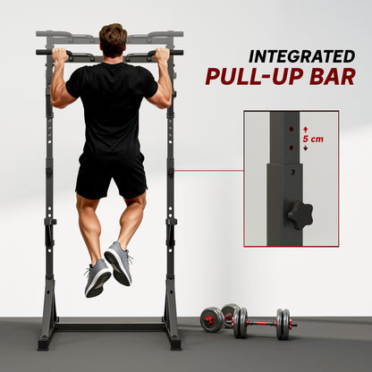 Soozier Adjustable Squat Rack, Multi-Function Bench Press Rack with Weight Plate Holders and Pull up Bar, Black