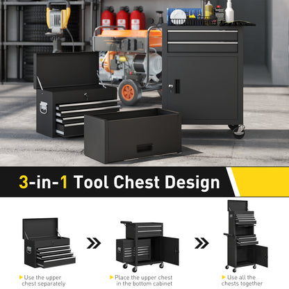 Large Tool Cabinet, 3-in-1 Rolling Tool Chest, Detachable Tool Storage Organizer with 6 Drawers and Pegboard, Black