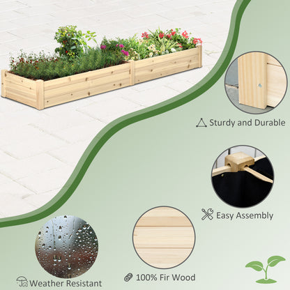 96" x 24" x 10" Wooden Raised Garden Bed with 2 Planter Box and Non-woven Fabric Liner for Backyard, Patio to Grow Veget
