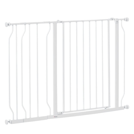 30"- 45" Easy Install Pet Gate w/ Door & Double Locking System, Extra Wide Dog Gate for Stairs, Hallways, White