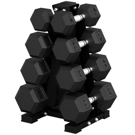 Soozier Hex Dumbbell Weight Set with Vertical Rack, 180lbs Rubber-Coated Dumbbells with Non-Slip Handles