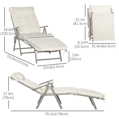 Lounge Chair Outdoor, Folding Patio Chaise Lounger, 360 lbs 7-Position Adjustable Back Outdoor Recliner with Cushion, He
