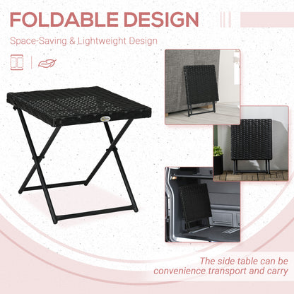 Patio Wicker Coffee Table, Outdoor PE Rattan Garden Folding Side Table, 15.75"x15.75"x15.75", Black