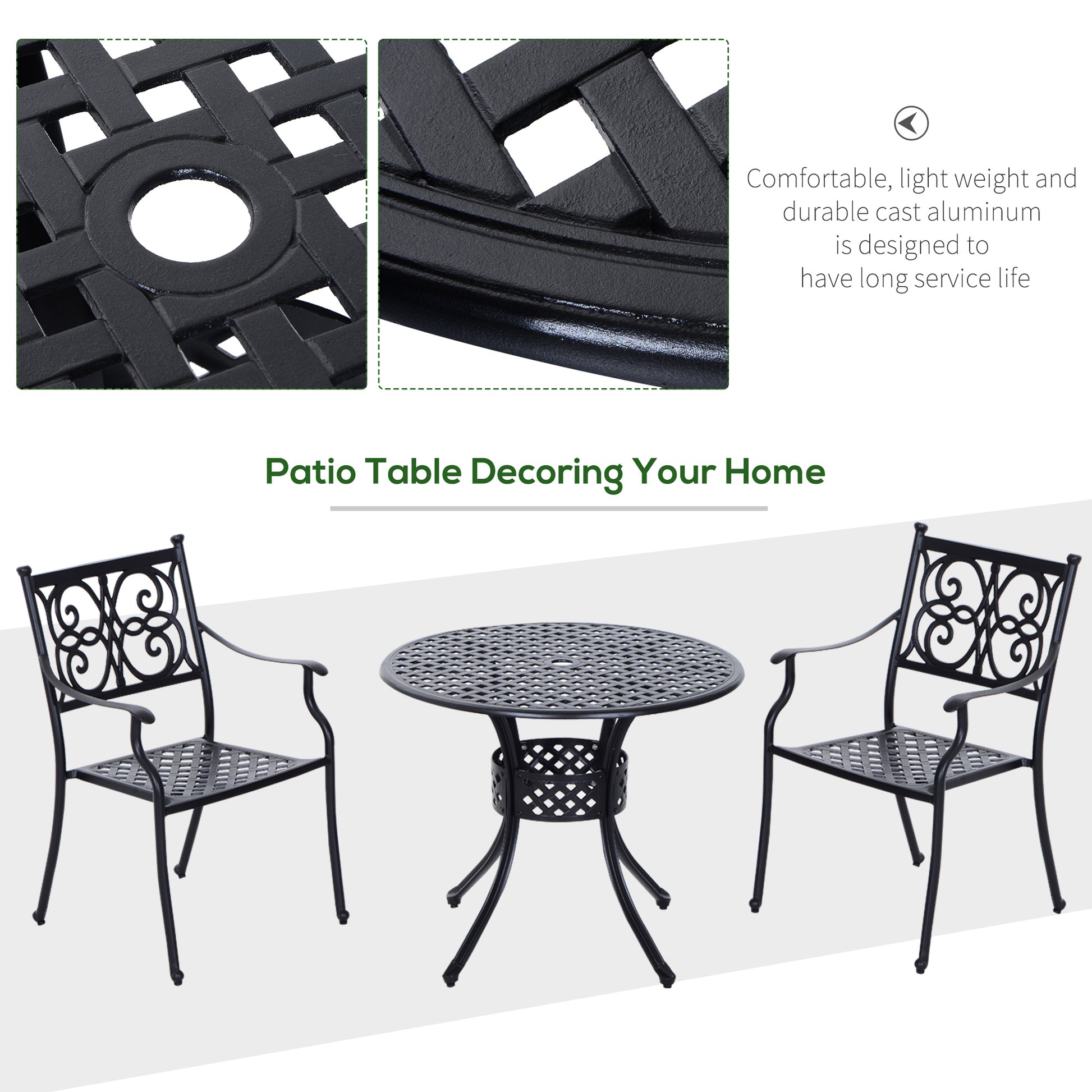 33-Inch Roud Patio Dining Table with Umbrella Hole, Cast Aluminum Garden Table, All Weather Patio Bisto Table, for Lawn,