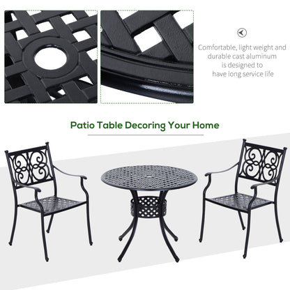 33-Inch Roud Patio Dining Table with Umbrella Hole, Cast Aluminum Garden Table, All Weather Patio Bisto Table, for Lawn,