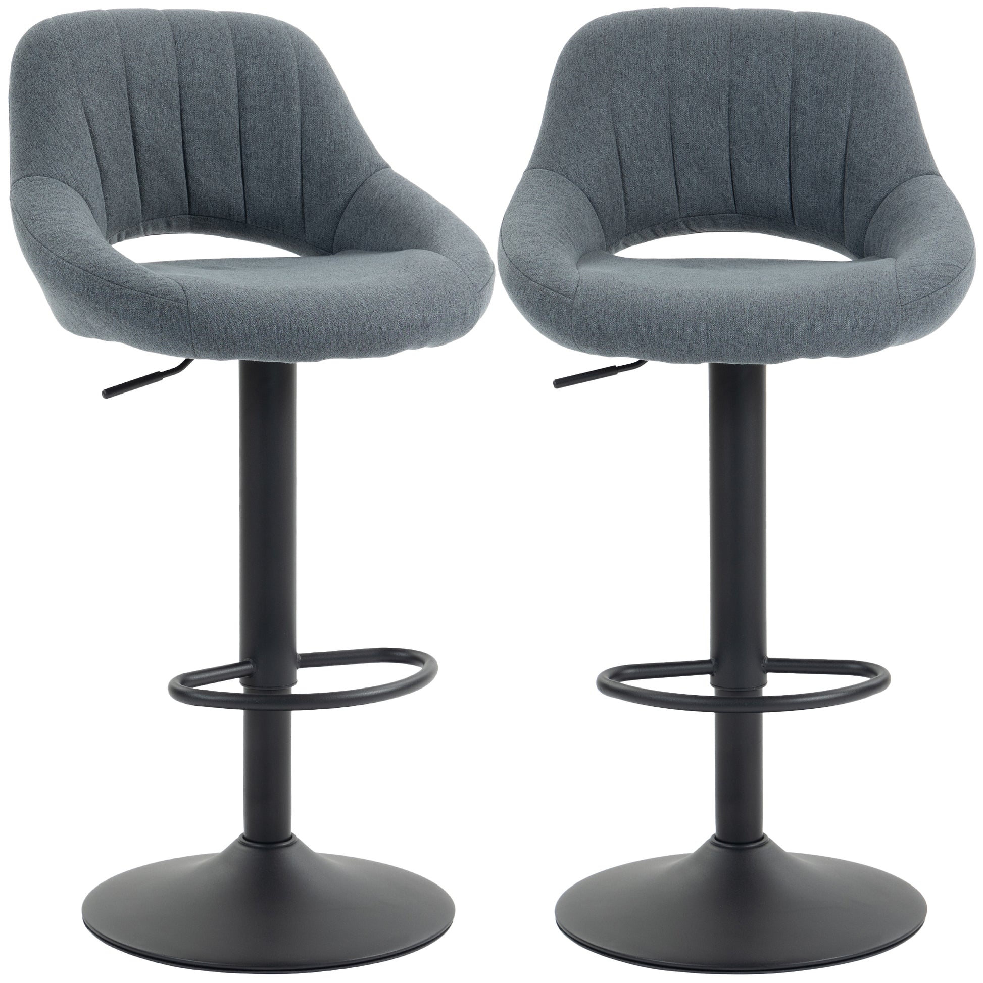 Swivel Bar Stools Set of 2, Linen Upholstered Counter Height Barstools with Round Metal Base