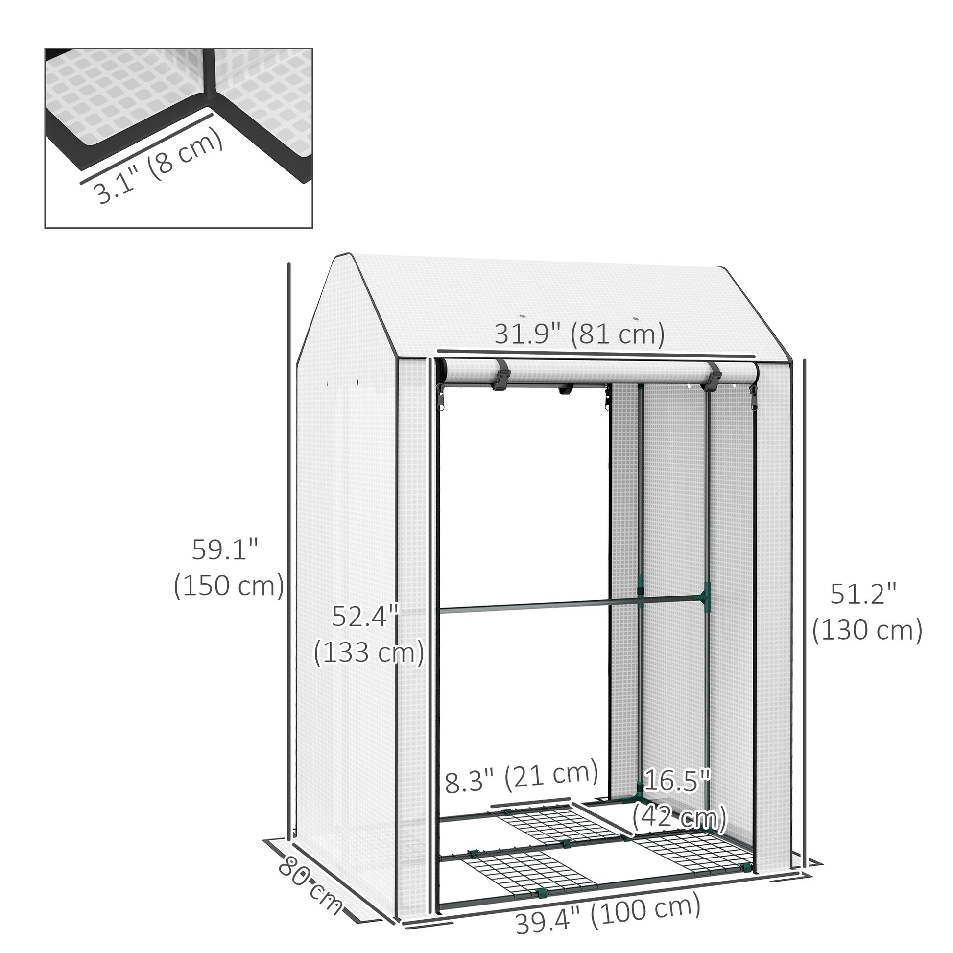 Mini Greenhouse with 4 Wire Shelves, Portable Tomato Greenhouse with Roll Up Door, 39.4" x 31.5" x 59.1", White