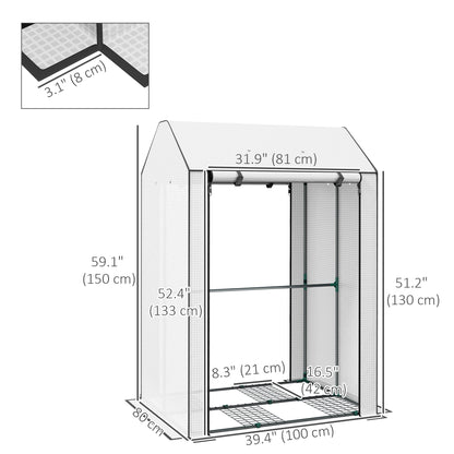 Mini Greenhouse with 4 Wire Shelves, Portable Tomato Greenhouse with Roll Up Door, 39.4" x 31.5" x 59.1", White