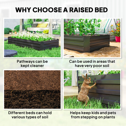 6' x 3' x 1' Raised Garden Bed with 2 Trellis Tomato Cages, Steel Frame Elevated Planter Box, Black