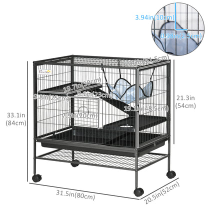 Small Animal Cage with Hammock, 3-Tier Ferret Cage Removable Tray