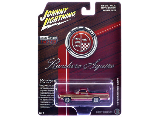 1970 Ford Ranchero Squire Red with Woodgrain Sides "Hobby Exclusive" Series Limited Edition to 2520 pieces Worldwide 1/64 Diecast Model Car by Johnny Lightning