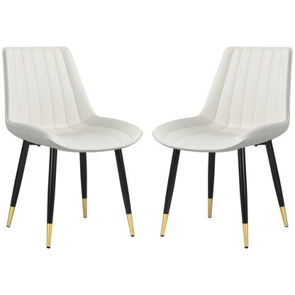 Dining Chairs Set of 2, Modern Kitchen Chair with PU Leather Upholstery and Steel Legs for Living Room, Bedroom, Cream