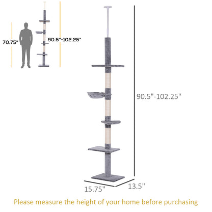 8.5ft Cat Climbing Tree 5-Tier Cat Activity Center Floor-to-Ceiling Cat Climber Toy with Scratching Post Play Rest Post 