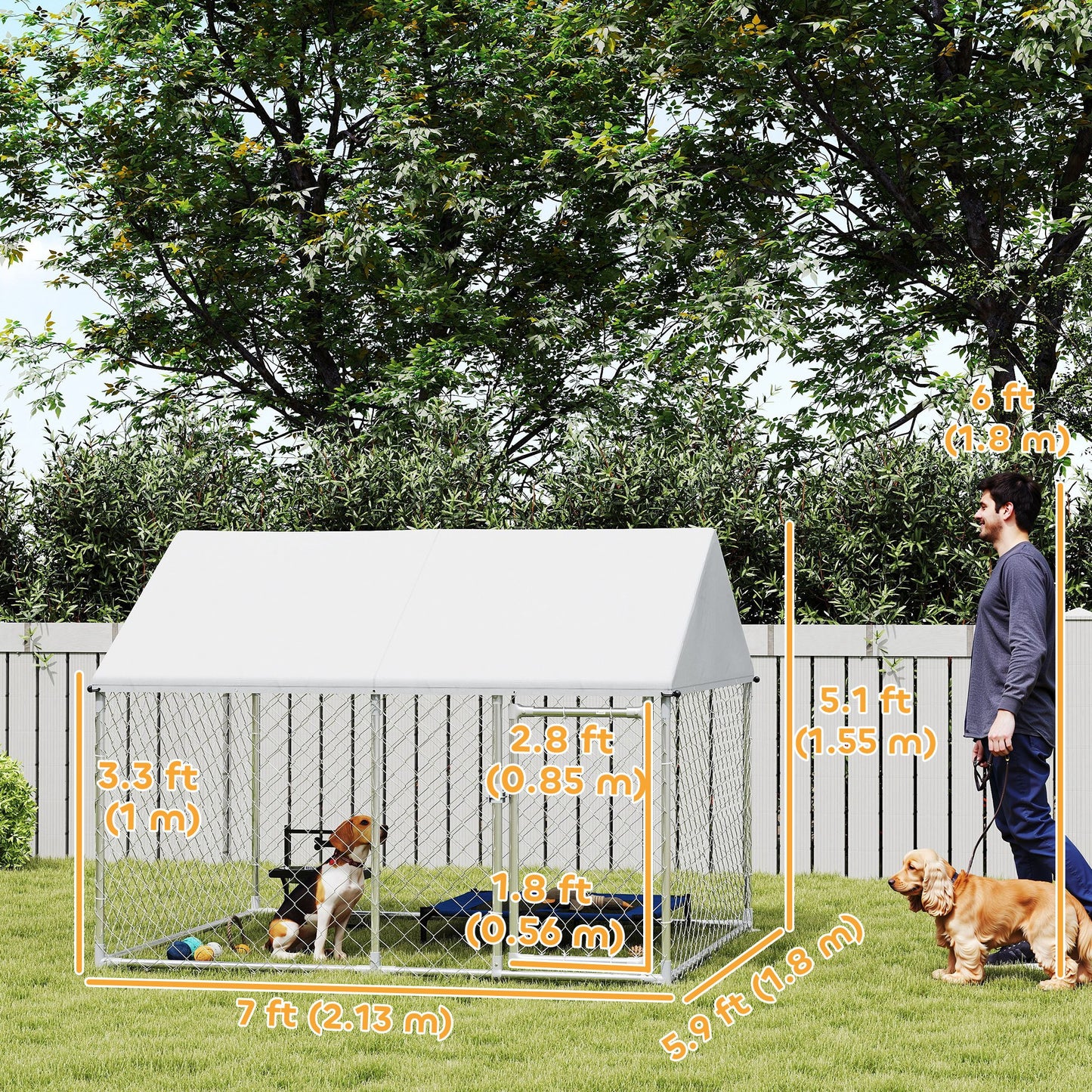 Outdoor Dog Kennel with Waterproof & Anti-UV Cover, Quick-Connect Frame, Secure Lock for Small Medium Dogs