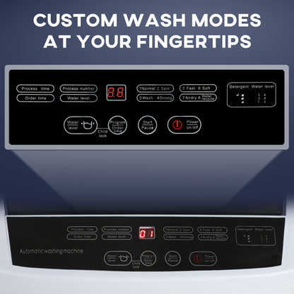 Compact Washer, Portable Washing Machine, Full Automatic Washer with 8 Programs and 6 Water Levels, White