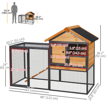 Rabbit Hutch Outdoor, 48"L Large Wooden Bunny Cage with Run, Bite-Resistant Metal Frame, Removable Plastic Tray, Asphalt