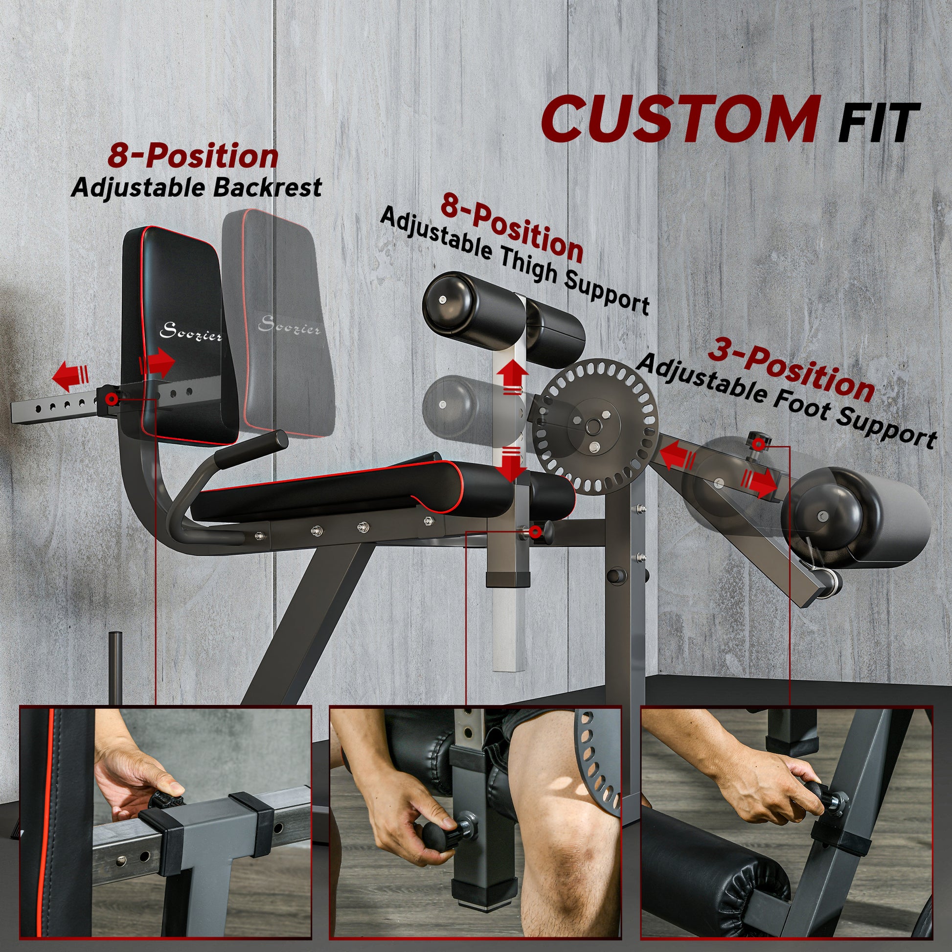 Soozier Leg Extension Machine Adjustable Leg Extension and Curl Machine with Plate Loaded for Leg Extension