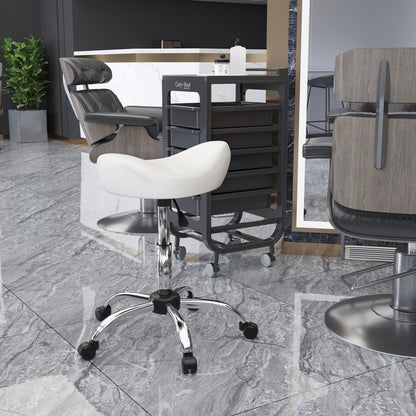 Ergonomic Saddle Stool with Wheels, Adjustable PU Leather Saddle Chair, 360° Swivel, NO Back Pain, Healthy Posture, Salo
