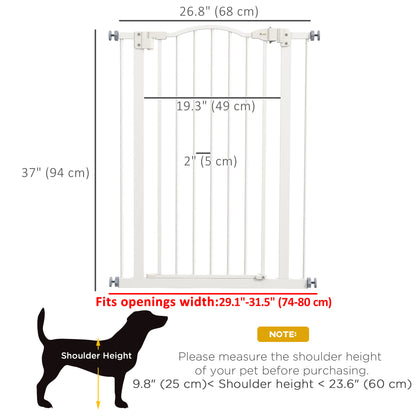 Extra Tall Dog Gate with Door, Pressure Fit, Auto Close, Double Locking for Doorways Hallways Stairs, 29"-32", White
