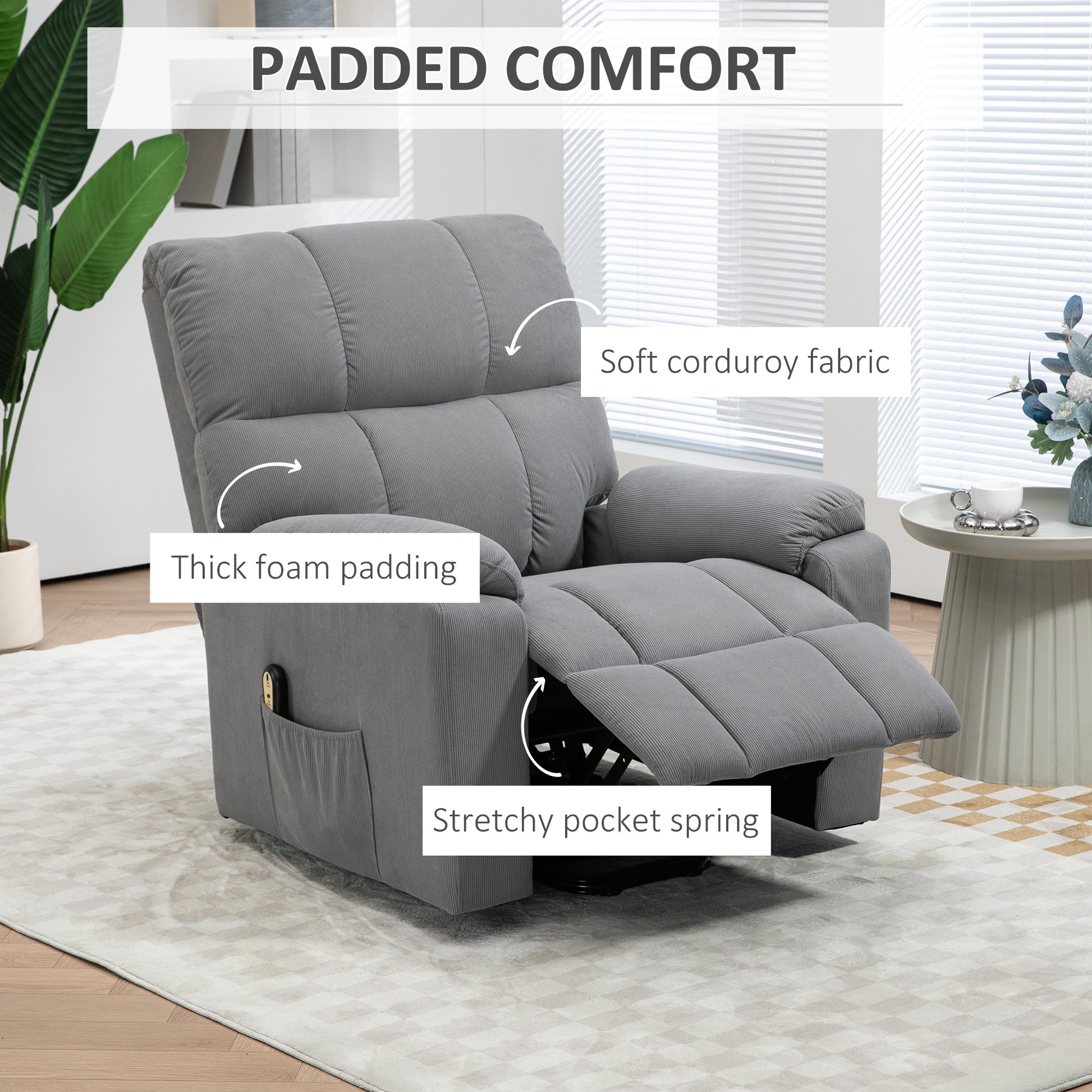 Lift Chair for Seniors, Microfibre Upholstered Electric Recliner Chair with Remote, Quick Assembly, Grey
