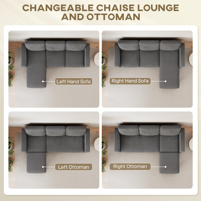 Sectional Sofa, L Shaped Couch, with Changeable Chaise or Ottoman, Dark Grey