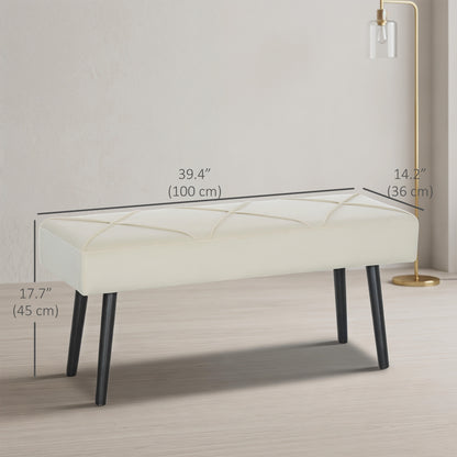 39 Inches Upholstered Bedroom Bench, Modern End of Bed Bench with Steel Legs, Cream White