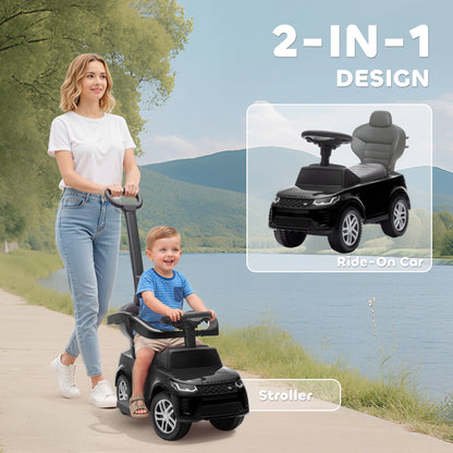 Qaba Land Rover Discovery Licensed 2-in-1 Ride On Push Car with Removable Parent Handle, Under-Seat Storage, Black