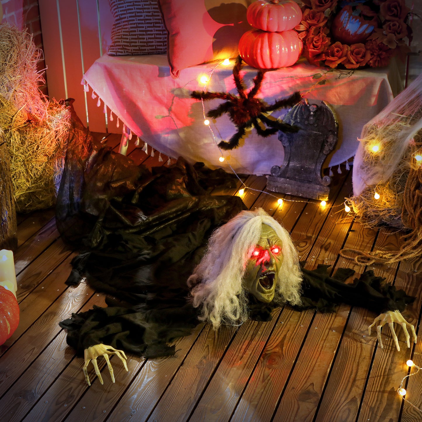 72" Life Size Halloween Animated Crawling Zombie with Glowing LED Eyes, Battery Operated, Indoor Outdoor Party Props