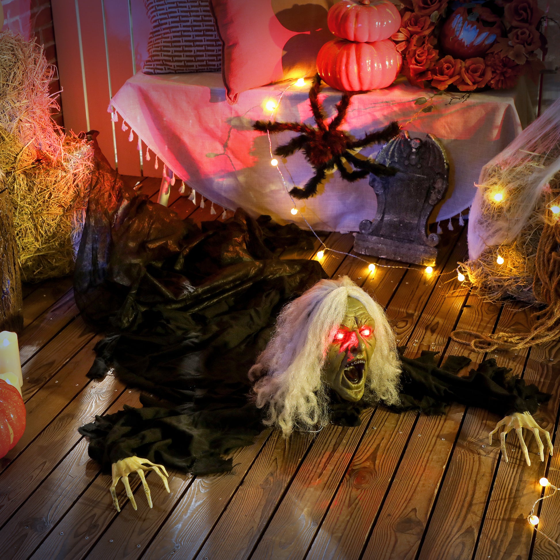 72" Life Size Halloween Animated Crawling Zombie with Glowing LED Eyes, Battery Operated, Indoor Outdoor Party Props