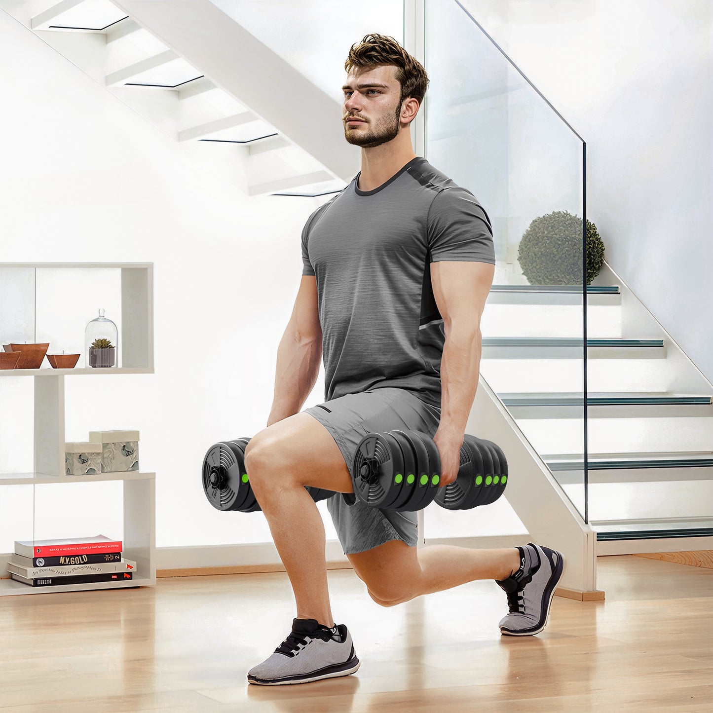 Soozier 66LBS 2-in-1 Adjustable Barbell & Dumbbells Set, Weights Set with Non-slip Handles for Men and Women Home Gym Tr