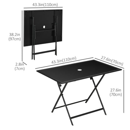Foldable Outdoor Dining Table with Umbrella Hole, Patio Table for 6 with Glass Top Table, Metal Frame for Garden Lawn Ba