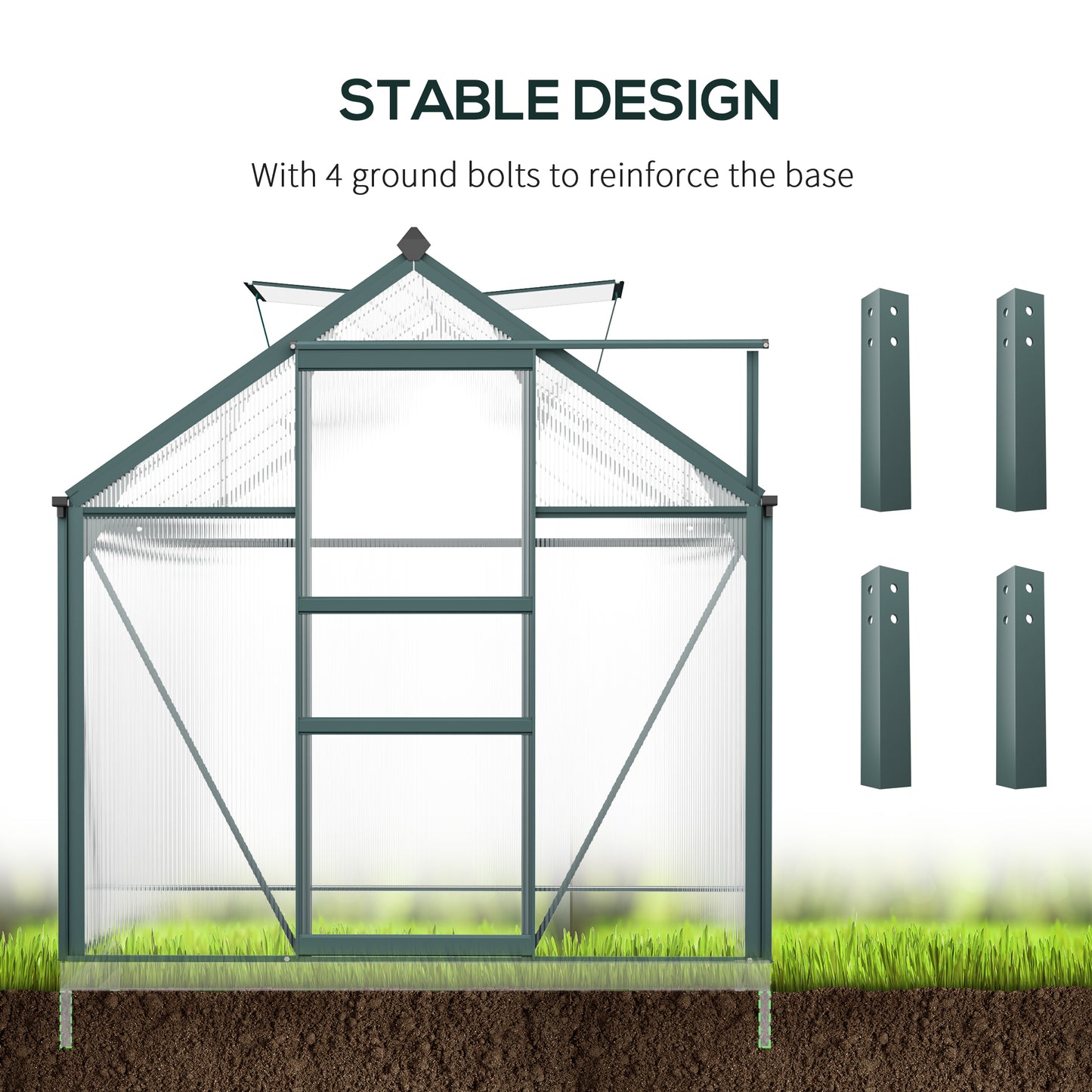 6' x 10' x 6.6' Polycarbonate Greenhouse, Walk-In Green House Kit Garden, Plants Grow, Galvanized Sheet Aluminum Frame w